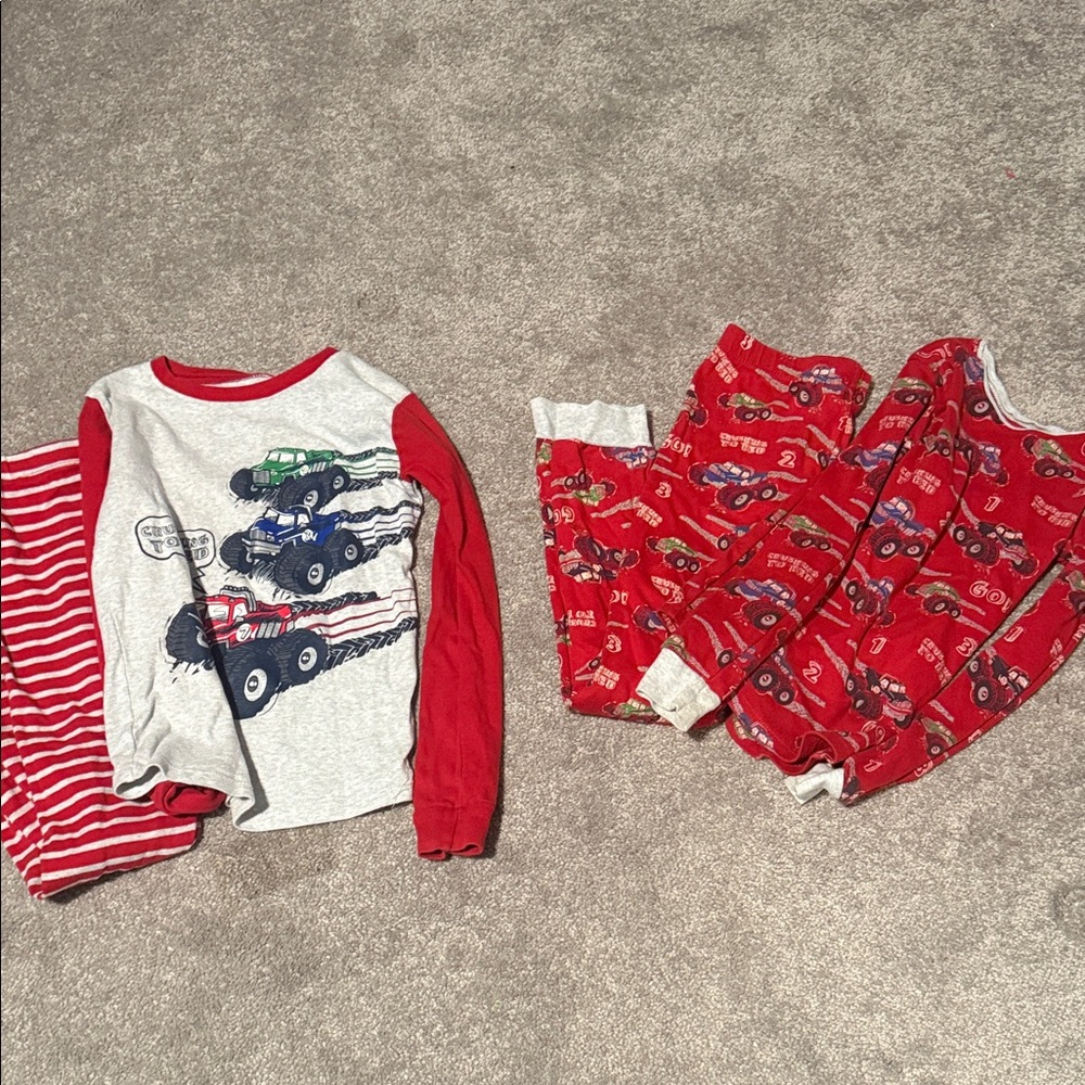 Kids Monster Truck Pajama Set - Red and Gray size 7